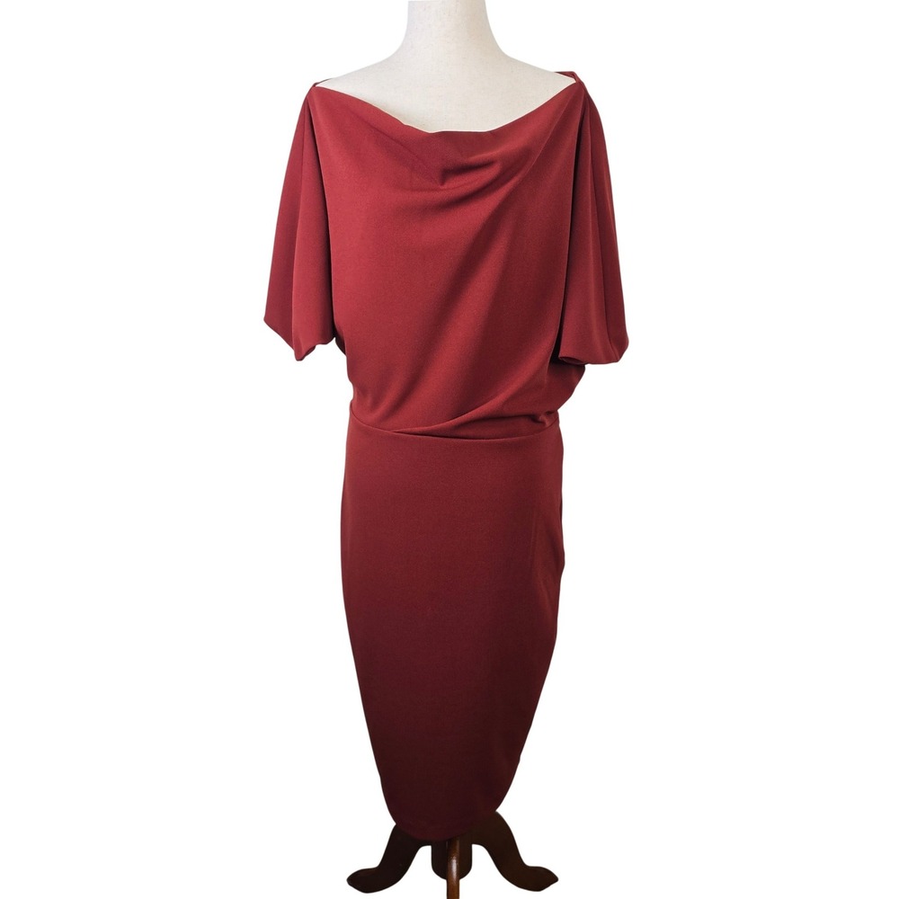 Alexia Admor Women Large Burgundy Cowl Neck Dolman Sleeve Midi Sheath Dress